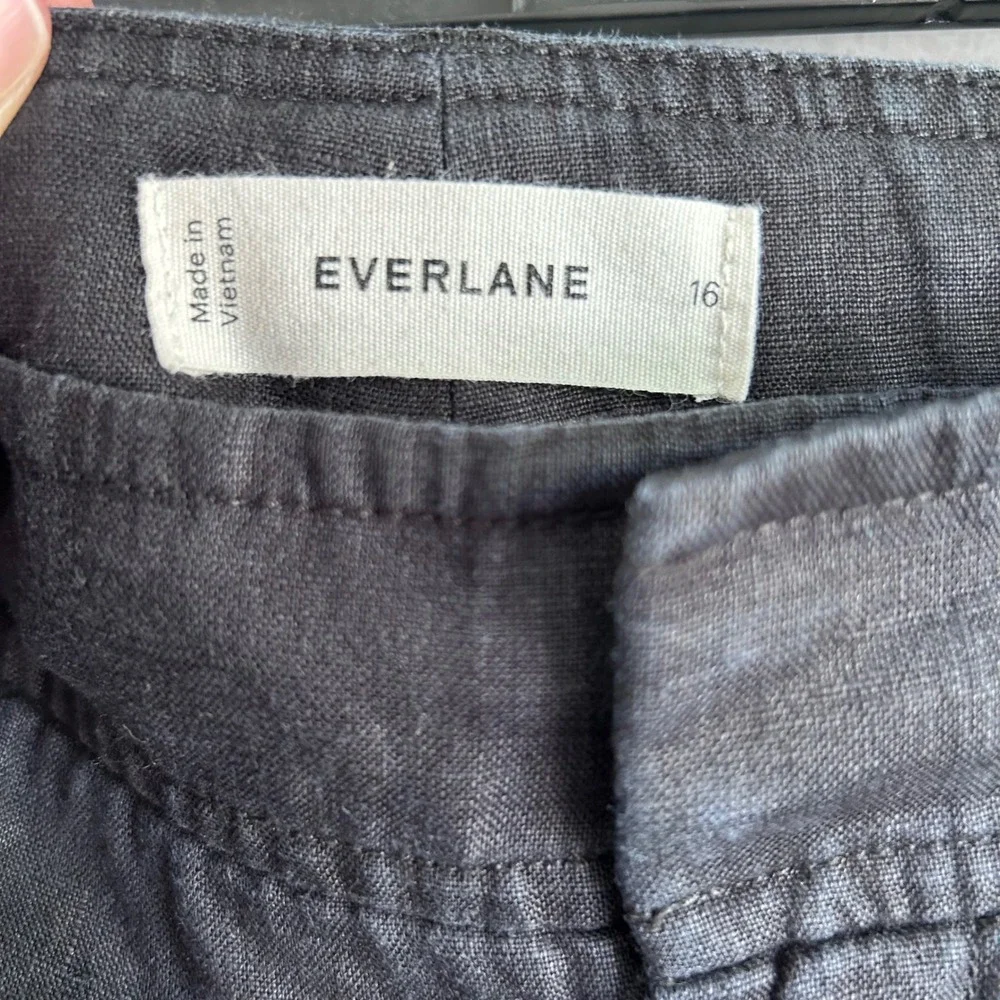 Everlane Way-High Drape Pant Black 100% Linen Wide Leg Pleated Trouser Size 16